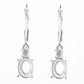 Sterling Silver Semi Mount Earrings Setting Oval OV 8X6mm RD 3x3mm Whi - Syzjewelry